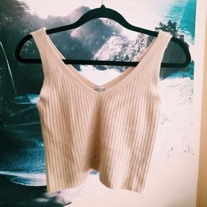 Cream ribbed V neck tank